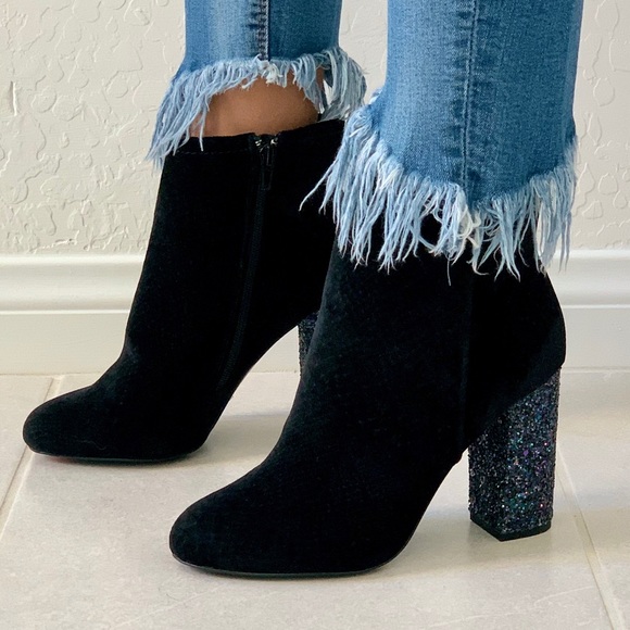 ASOS Shoes Velvet Textured Glittering Block Heel Ankle Boot Poshmark